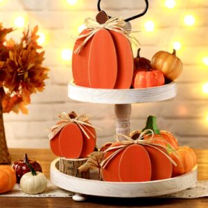 Ferraycle 3 Pcs Thanksgiving Pumpkin Decor Fall Decor Autumn Farmhouse Sign Rustic Tiered Tray Decorations Table Centerpieces Standing Wooden Block Sign for Halloween Home Kitchen