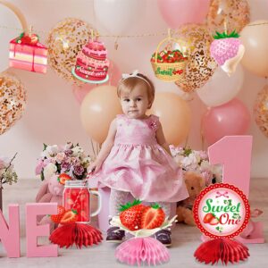 9 Pieces Strawberry Sweet One Honeycomb Centerpieces Strawberry First Birthday Party Table Decorations 1st Table Centerpieces Toppers for Baby Girls Boys Baby Shower Birthday Party Supplies