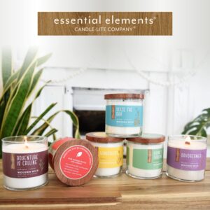 Essential Elements by Candle-lite Wood Wick Scented Candle, Adventure is Calling, One 16 oz. Single-Wick Aromatherapy Candle with 50 Hours of Burn Time, White