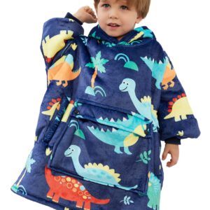 NOUKOW Wearable Blanket Hoodie for Toddlers Oversized Sherpa Blanket Sweatshirt Flannel Sweater Blanket 2-6 Years Old Boy Birthday Gifts Dinosaur