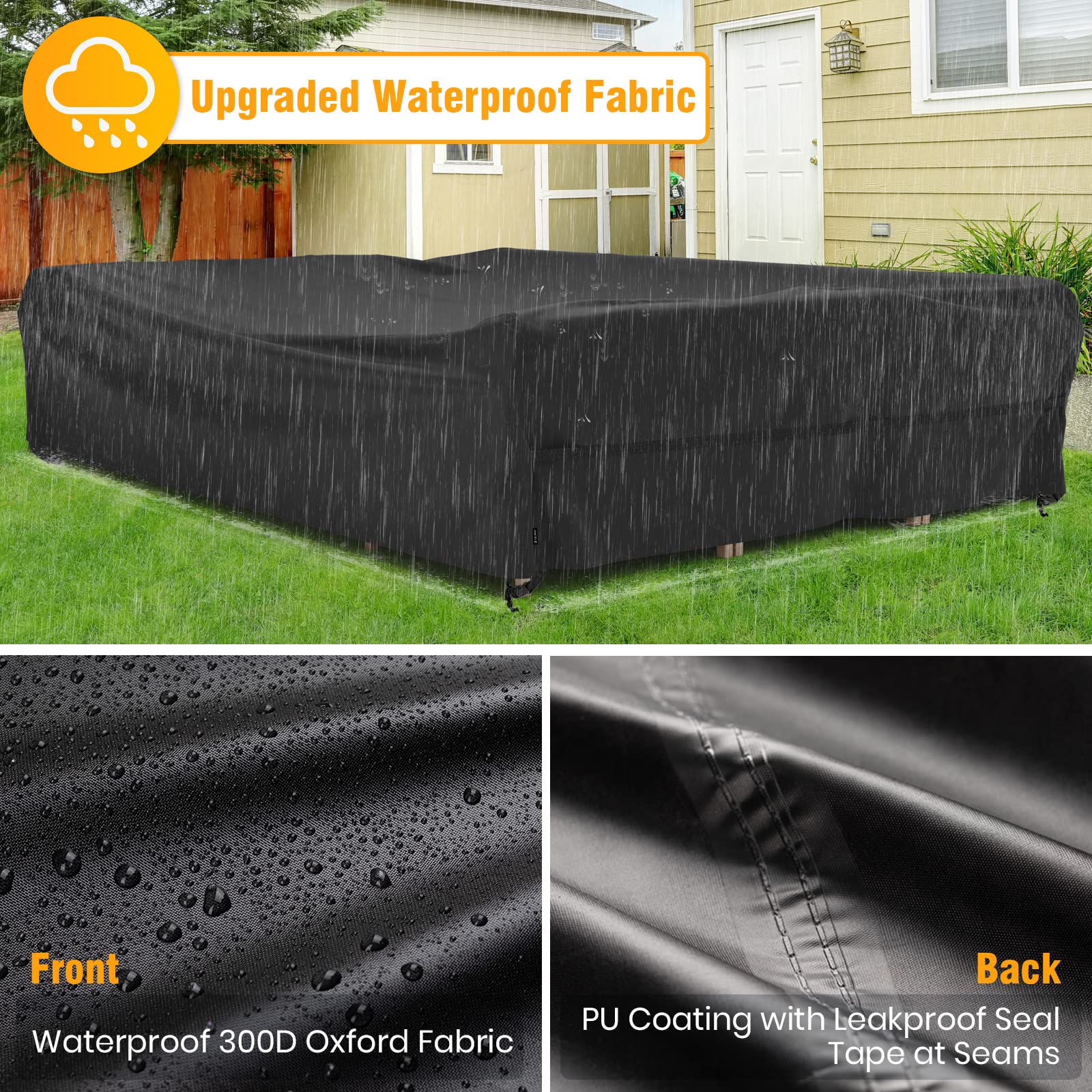 Velway Patio Furniture Cover Waterproof Outdoor Sectional Sofa Set Covers, Large 126"Lx126"Wx28"H, All Weather Oxford Tear-Resistant Table Chair Set Cover with Windproof Design, Black