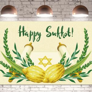 Pudodo Happy Sukkot Backdrop Banner Sukkah Etrog Lulav Jewish Holiday Party Religious Photography Background Wall Decoration