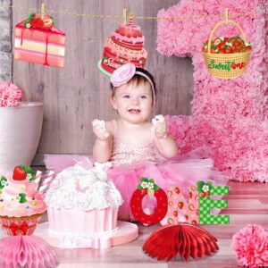 9 Pieces Strawberry Sweet One Honeycomb Centerpieces Strawberry First Birthday Party Table Decorations 1st Table Centerpieces Toppers for Baby Girls Boys Baby Shower Birthday Party Supplies