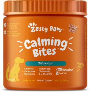 Zesty Paws Calming Soft Chews for Dogs - Composure & Relaxation for Everyday Stress + Omega 3 Alaskan Fish Oil Chew Treats for Dogs - with AlaskOmega