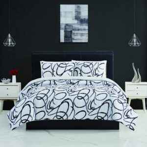 Christian Siriano NY Mimic Collection, 3 Piece Duvet Set - Full/Queen, White/Black