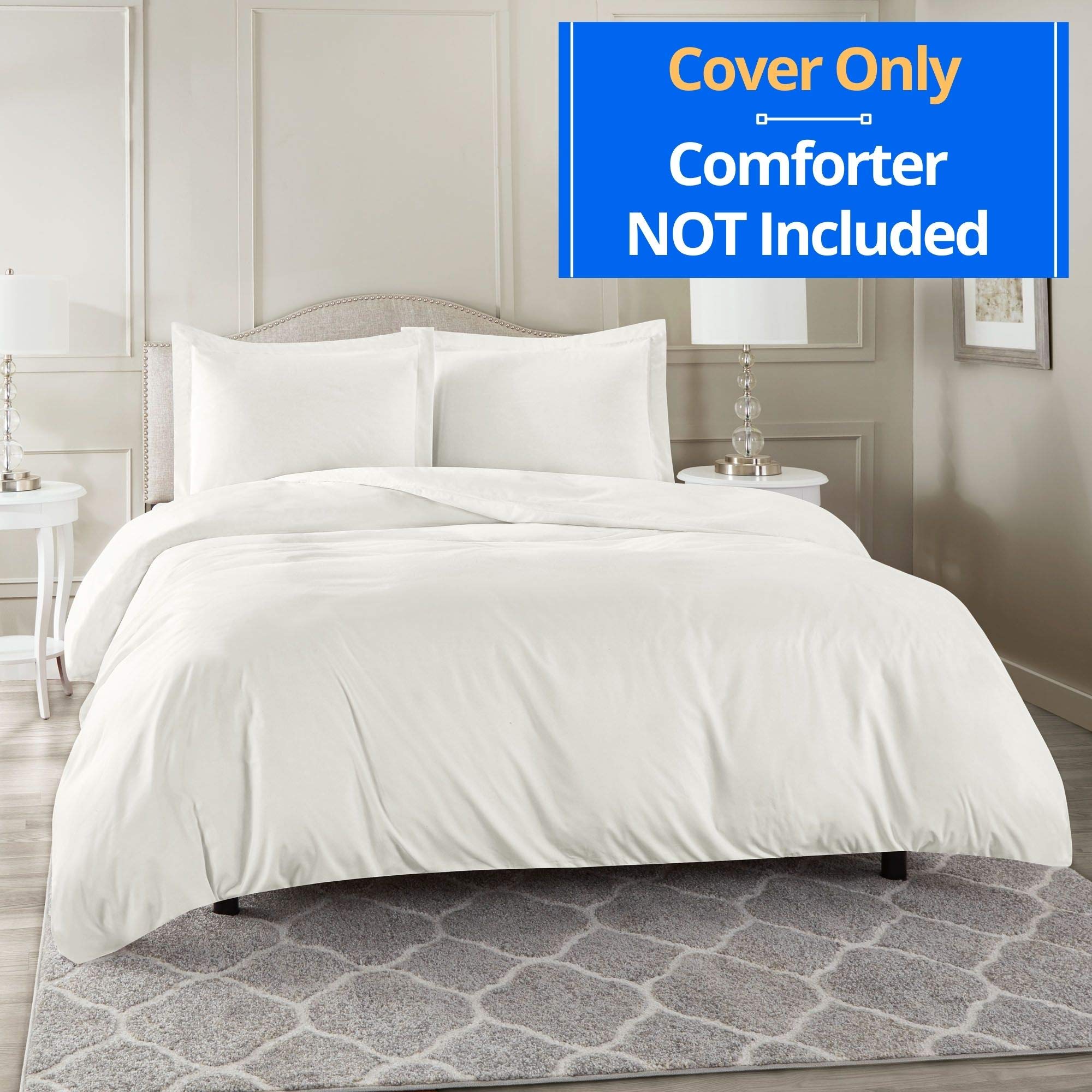 400 Thread Count Off White Super Queen Size Duvet Cover Set, 3 Piece Double Brushed Cotton Duvet Cover with Button Closure, 1 Super Queen Duvet Cover (90 x 98) inches and 2 Pillow Shams