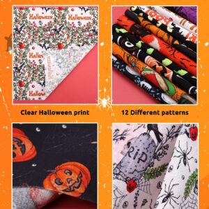 EBANKU 15 Pieces 20 x 20 Inch Halloween Fabric Squares and 10 x 10 Inch Halloween Theme Fabric Bat Pumpkin Ghost Skull Print Fabric Fat Quarters Sewing Squares for DIY Decorations Supplies Patchwork