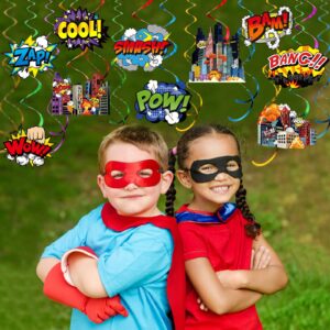 54 Pieces Hero Themed Party Decorations, Fun Hero Theme Party Sign Cutouts cirty theme Ceiling Hanging Swirls Streamers for Kids Adults Hero Birthday Celebrating Party Baby Shower Supplies