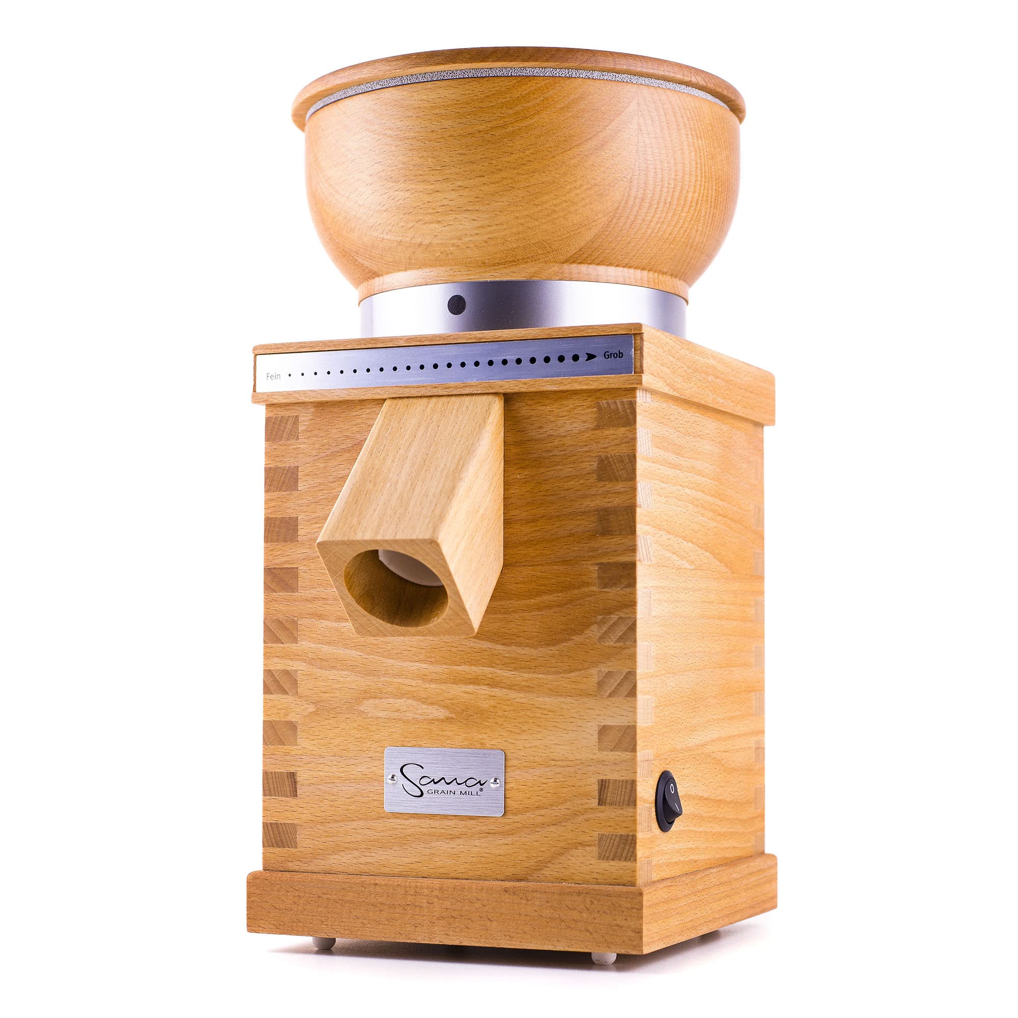 Sana Grain Mill, Premium Grain Mill, 850-gram capacity 100 gram per minute output 15 Year Warranty, Made in Germany, Natural Beech Wood