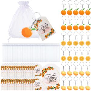 little cutie baby shower party favors includes orange keychains white organza bags thank you tags fruit theme party favors school rewards for birthday bridal wedding party return gifts (48 sets)