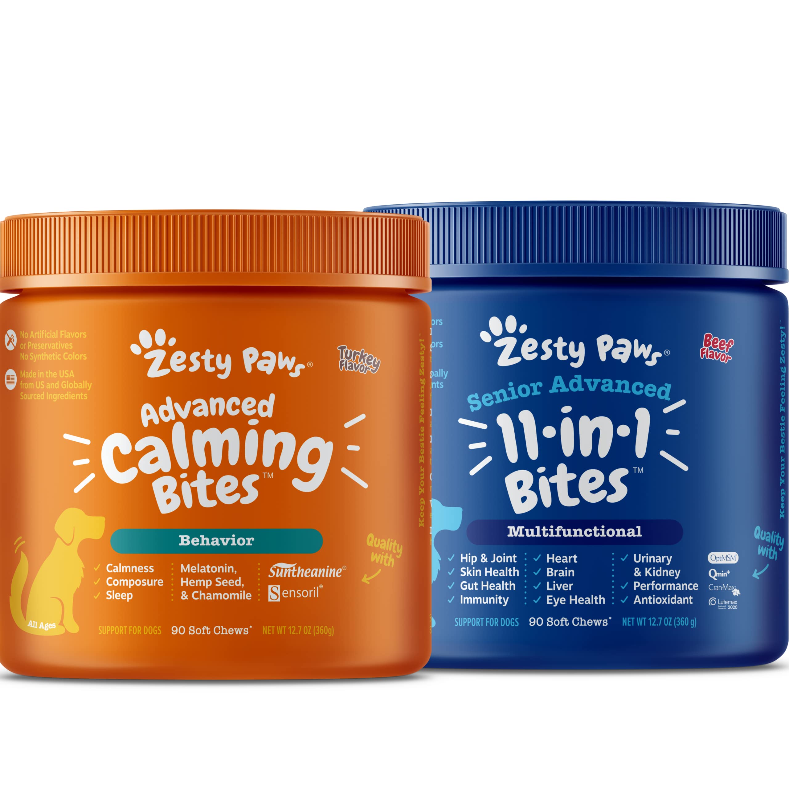 Zesty Paws Calming Soft Chews for Dogs - Melatonin, Ashwagandha + Multifunctional Supplements for Dogs - Glucosamine Chondroitin for Joint Support