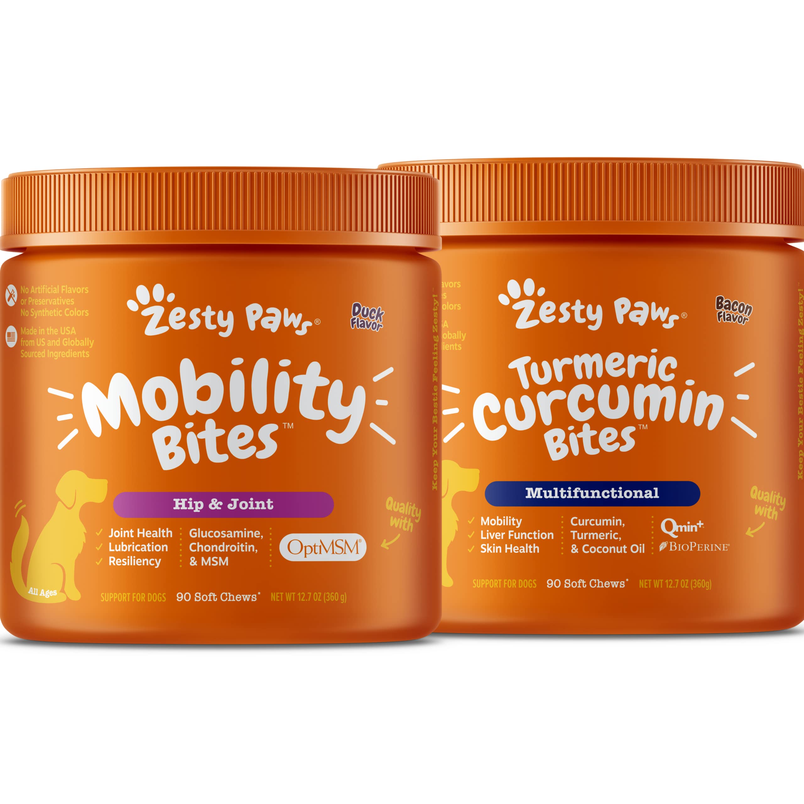 Zesty Paws Glucosamine for Dogs - Hip & Joint Health Soft Chews with Chondroitin & MSM + Turmeric Curcumin for Dogs - with 95% Curcuminoids for Hip & Joint