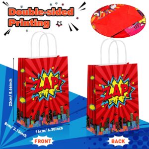 Pajean 18 Pcs Hero Party Favors Bags Comic Hero Kraft Paper Bags Goodie Candy Treat Gift Bags with Handle Boom Hero Theme Birthday Decorations Supplies