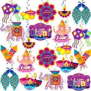 40pcs diwali hanging decorations, no-diy happy diwali decorations for home house, deepavali party decorations, indian festival diyas for diwali rangoli decoration lights hanging swirls cocomigo