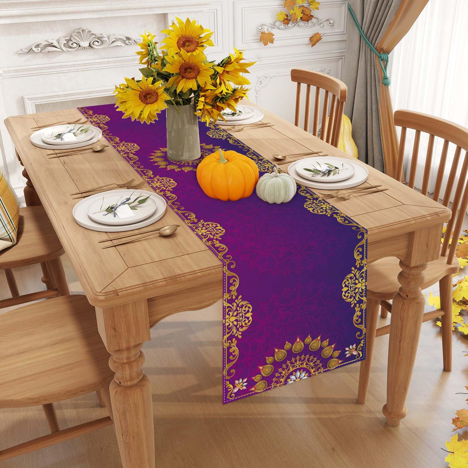 Jiudungs Linen Diwali Table Runner 72 Inches Long Diwali Table Cloth Diwali Table Decorations Diwali Decor Indian Diwali Decorations and Supplies for Home