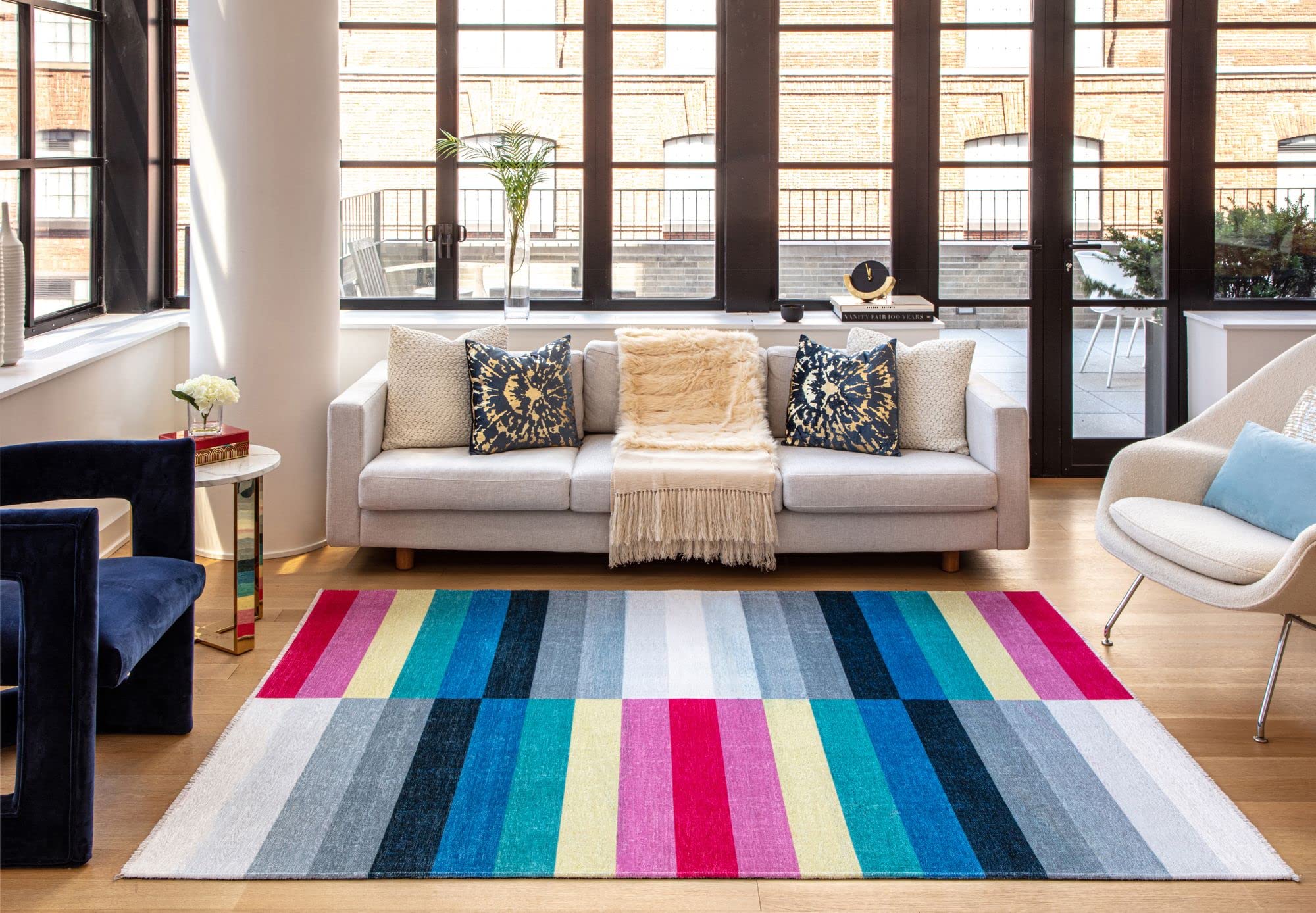 Rugs America Elizabeth Sutton Collection MI15A Flying Colors Stripe Mordern Multicolor Non-Shedding Living Room Bedroom Dining Home Office Area Rug, 5'3" x 7'0"