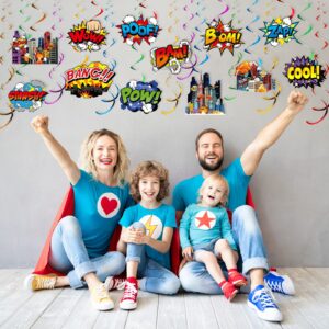 54 Pieces Hero Themed Party Decorations, Fun Hero Theme Party Sign Cutouts cirty theme Ceiling Hanging Swirls Streamers for Kids Adults Hero Birthday Celebrating Party Baby Shower Supplies