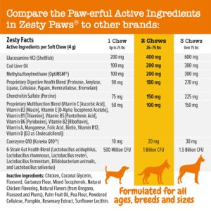 Zesty Paws Glucosamine for Dogs - Hip & Joint Health Soft Chews with Chondroitin & MSM + Multifunctional Supplements for Dogs - Glucosamine Chondroitin for Joint Support