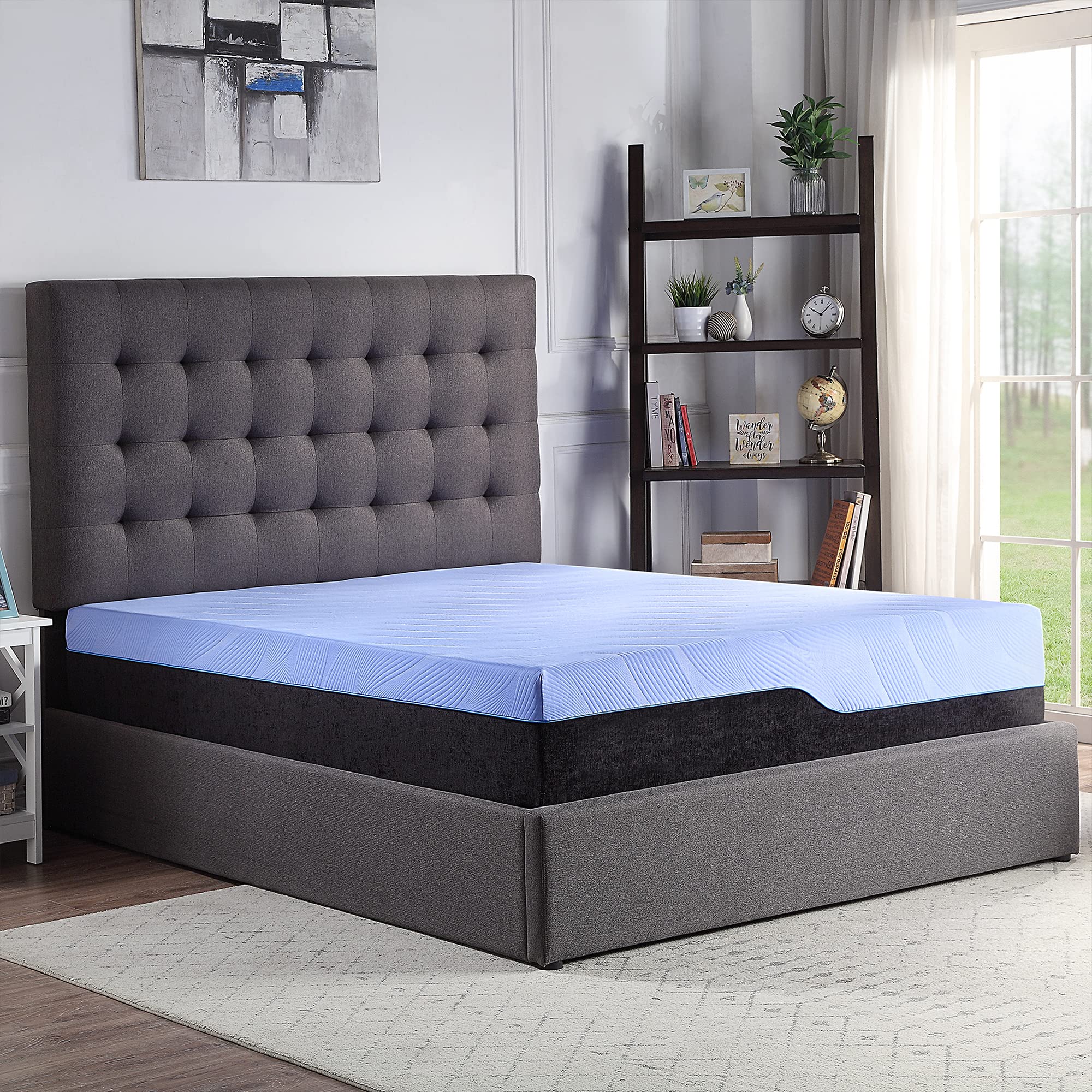 Bridgevine Home Refresh 6-Layer Hybrid Memory Foam and Coil Mattress, 12 Inches, Mattress-in-a-Box, Queen Size, Blue Ice Cover