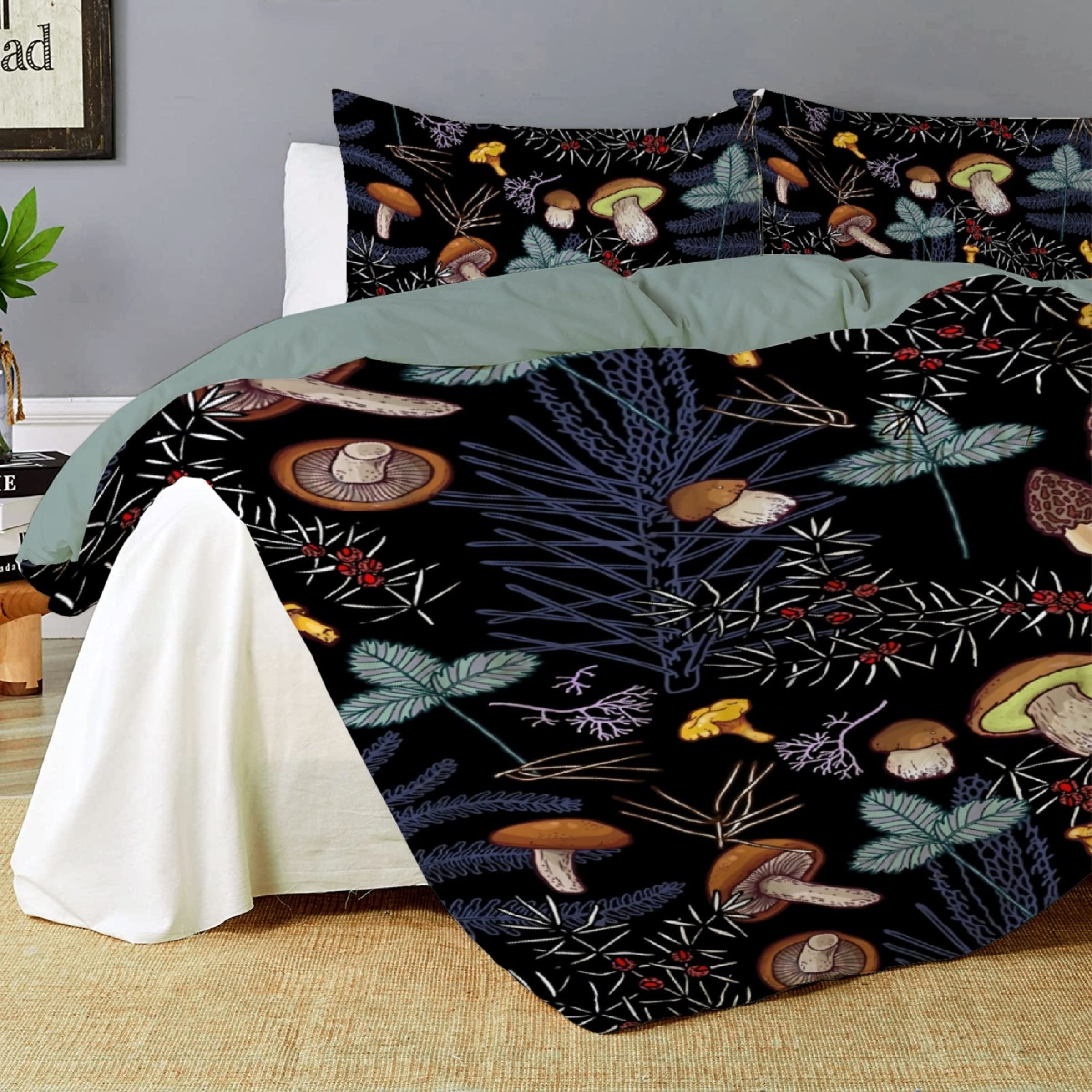 Dark Wild Forest Mushrooms Comforter Cover Luxury Soft 3 Piece Bed Sets 1 Quilt Cover 2 Pillowcases – Queen 90X90 in Ultra Soft Microfiber Bedroom Set