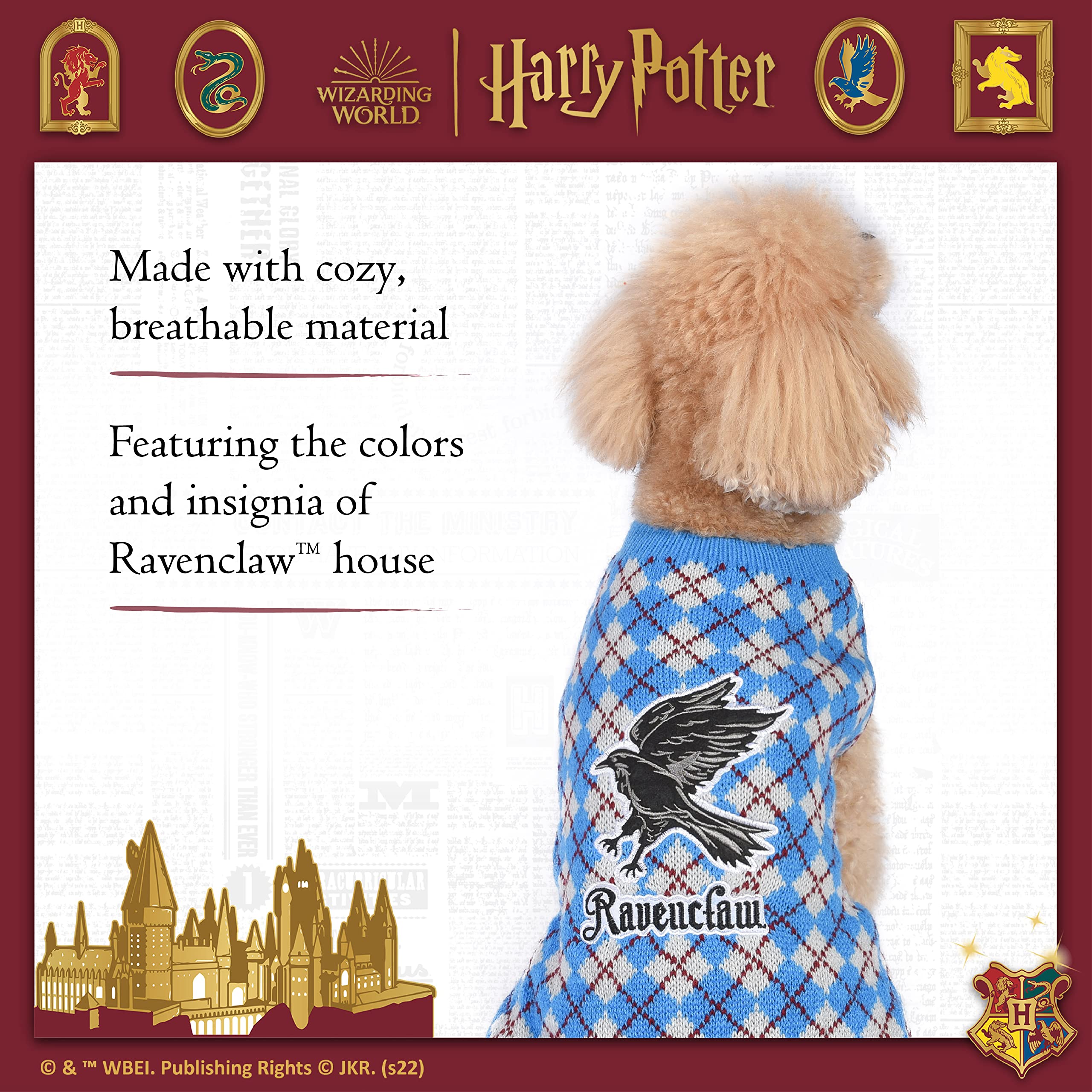 Harry Potter: Ravenclaw Pet Sweater - Medium | Medium Harry Potter Costumes for Dogs| Harry Potter Dog Apparel & Accessories for Hogwarts Houses, Ravenclaw Blue