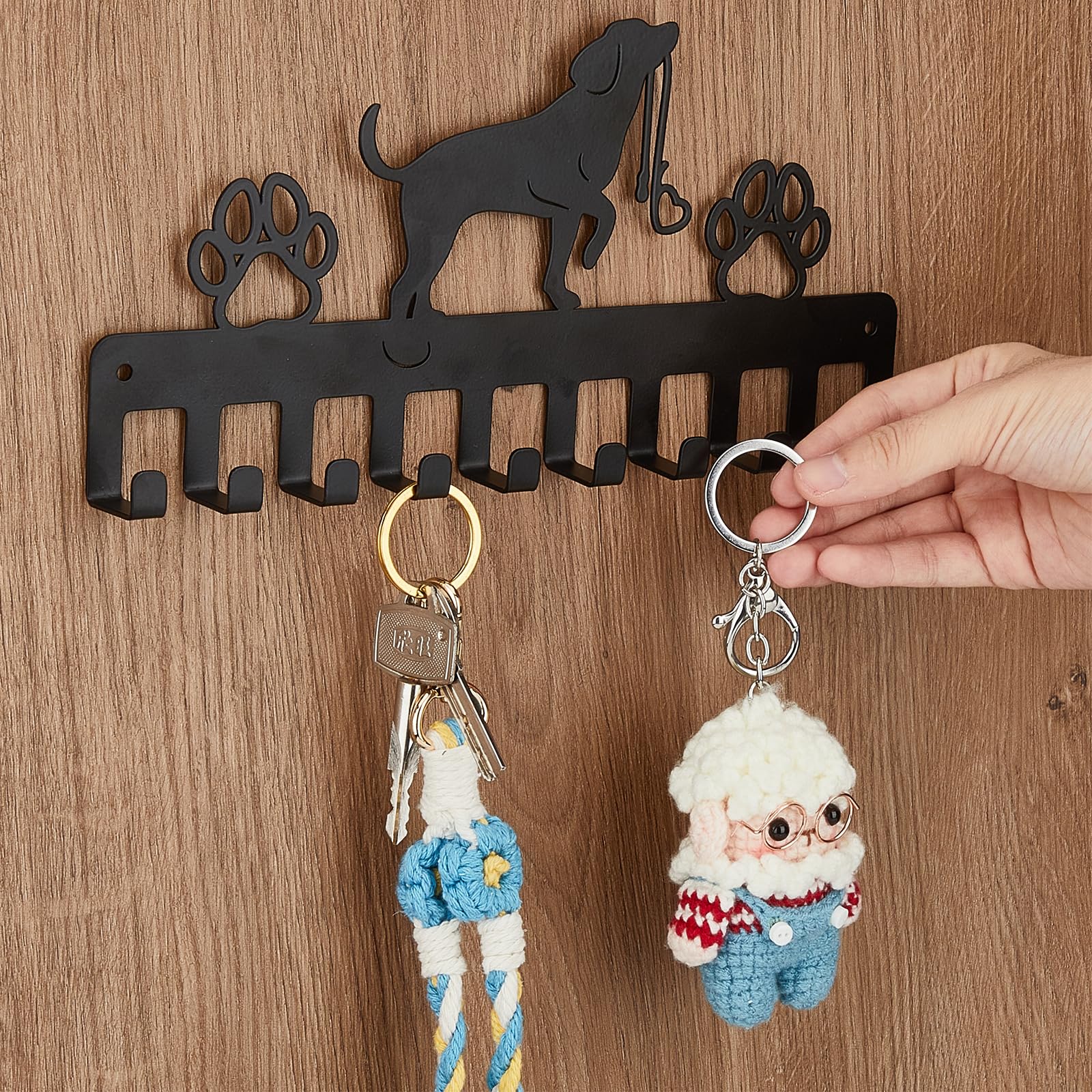 SUPERDANT Dog Leash Holder Hanger Hooks for Wall Dog Metal Key Holder 10 Hooks Black Iron Wall Mounted Hooks Animal Paws Decorative Hook Organizer Rack for Bag Key Hanging Dog Lovers Gifts