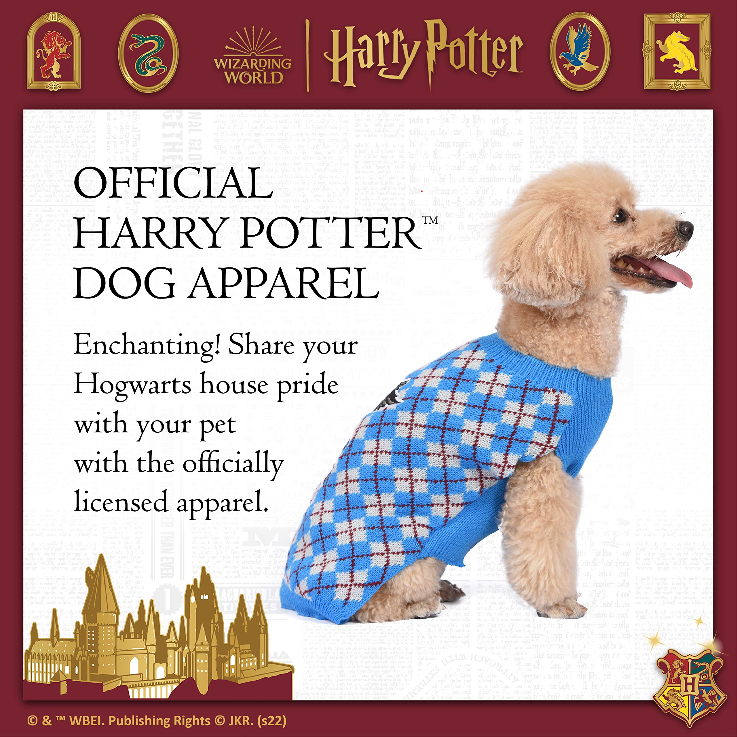 Harry Potter: Ravenclaw Pet Sweater - Medium | Medium Harry Potter Costumes for Dogs| Harry Potter Dog Apparel & Accessories for Hogwarts Houses, Ravenclaw Blue