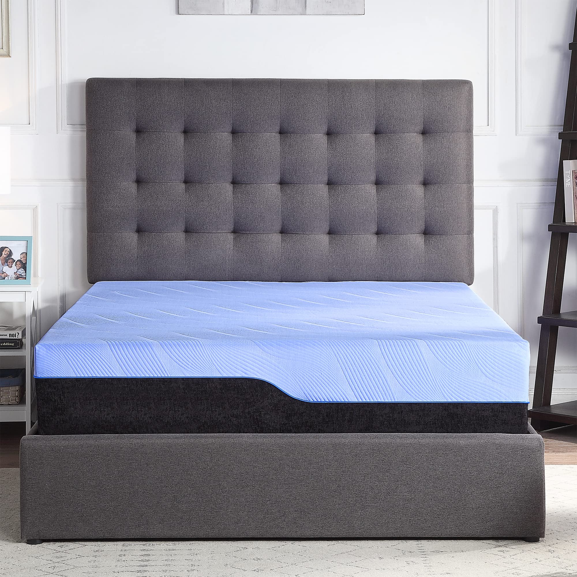 Bridgevine Home Refresh 6-Layer Hybrid Memory Foam and Coil Mattress, 12 Inches, Mattress-in-a-Box, Queen Size, Blue Ice Cover