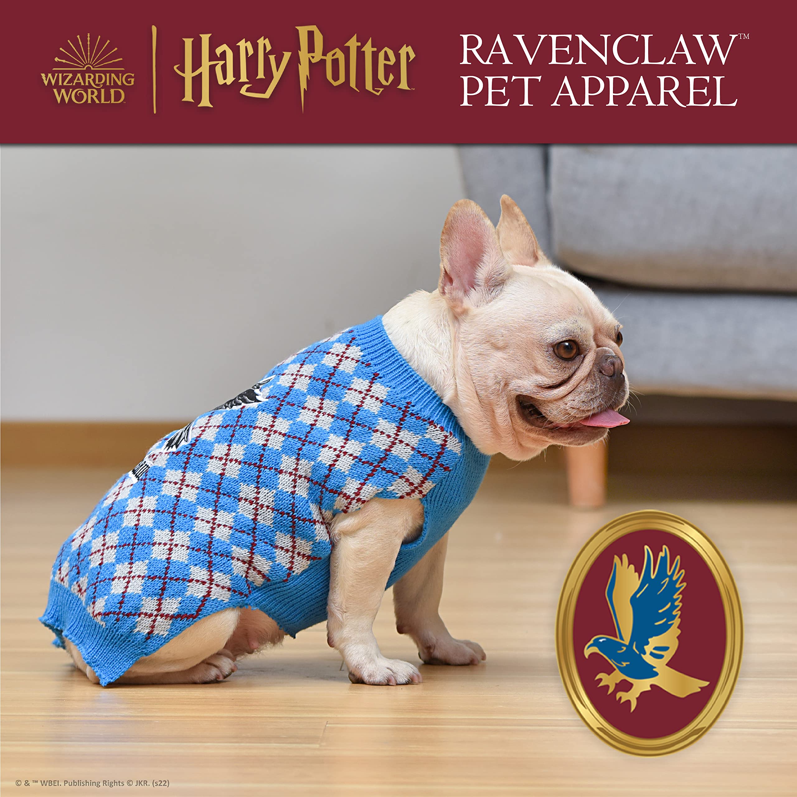 Harry Potter: Ravenclaw Pet Sweater - Medium | Medium Harry Potter Costumes for Dogs| Harry Potter Dog Apparel & Accessories for Hogwarts Houses, Ravenclaw Blue