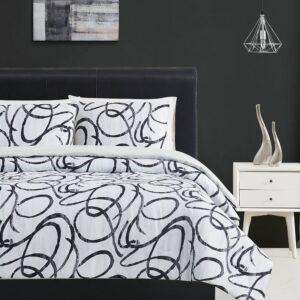 Christian Siriano NY Mimic Collection, 3 Piece Duvet Set - Full/Queen, White/Black