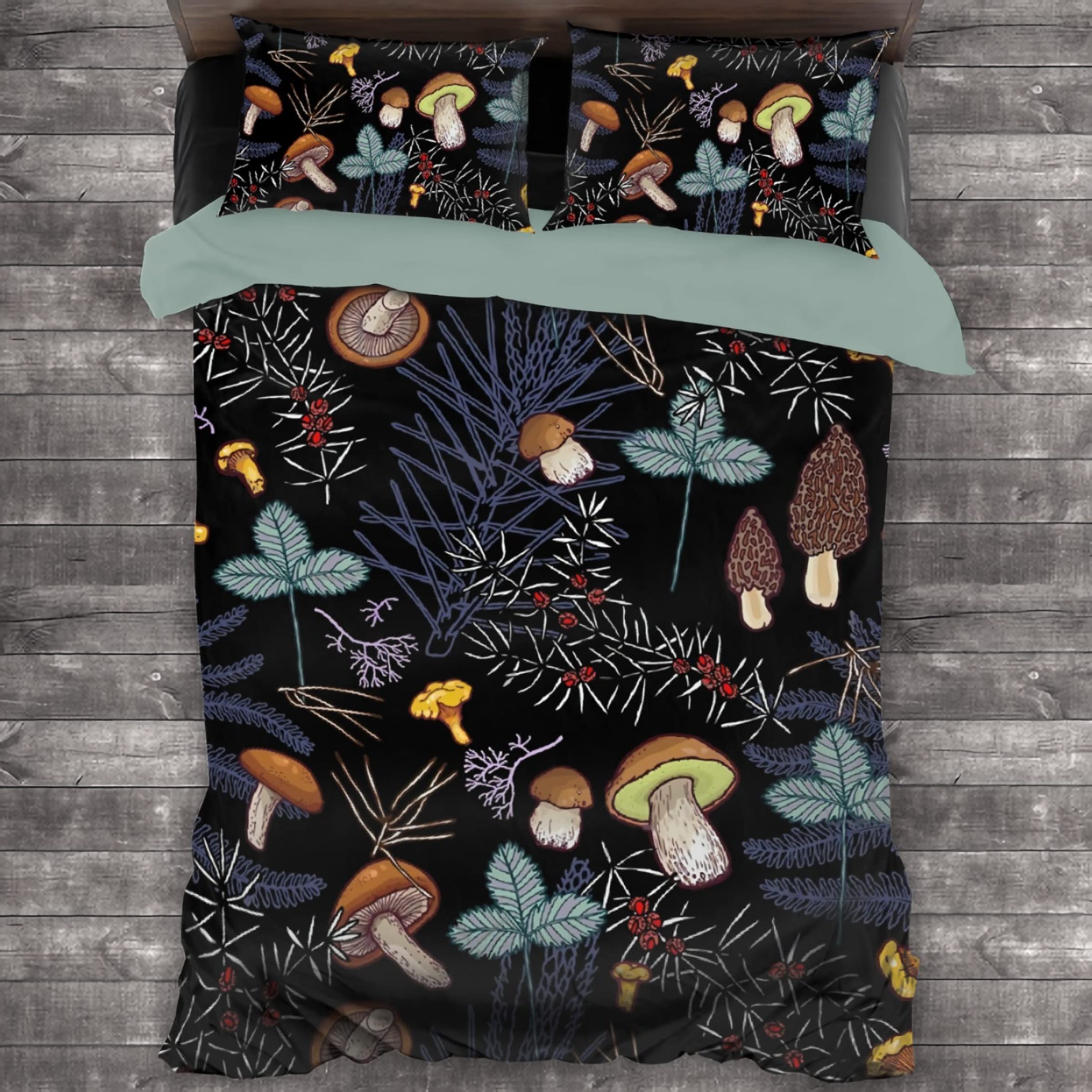 Dark Wild Forest Mushrooms Comforter Cover Luxury Soft 3 Piece Bed Sets 1 Quilt Cover 2 Pillowcases – Queen 90X90 in Ultra Soft Microfiber Bedroom Set