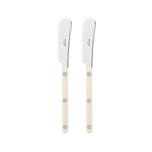 Sabre Paris - Set of 2 Spreader Knives 5.5 inches - Bistrot Collection - Perfect for Butter, Tapenades, Spreads - Stainless Steel & Nylon - Dishwasher Safe - Ivory - Brilliant Finish