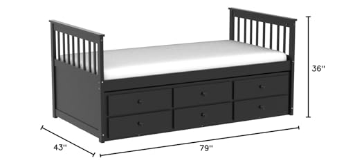 DORTALA Trundle Bed Twin Size, Wooden Daybed w/Trundle and 3 Storage Drawers, No Box Spring Required, Modern Captains Bed Frame for Boys Girls Adults, Great for Bedroom, Guest Room, Espresso