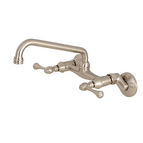 Kingston Brass KS300SN Kingston Two-Handle Adjustable Center Wall Mount Kitchen Faucet, Brushed Nickel