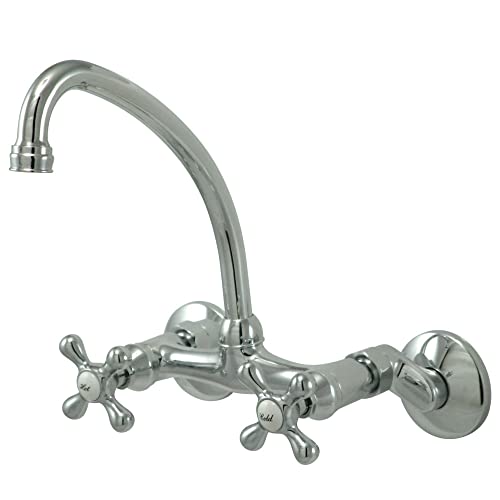 Kingston Brass KS214C Kingston Adjustable Center Wall Mount Kitchen Faucet, Polished Chrome, 9.13 x 6.25 x 6