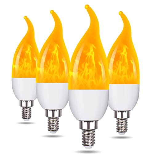 Ladiwanka E12 LED Candelabra Flame Light Bulbs for Outdoor Use, 3 Mode 1.2 Watt 1800K Warm White Orange Led Flame Bulb, Halloween Christmas Light Bulb, 4 Packs