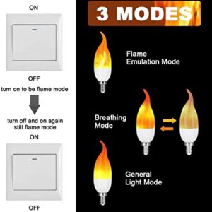 Ladiwanka E12 LED Candelabra Flame Light Bulbs for Outdoor Use, 3 Mode 1.2 Watt 1800K Warm White Orange Led Flame Bulb, Halloween Christmas Light Bulb, 4 Packs