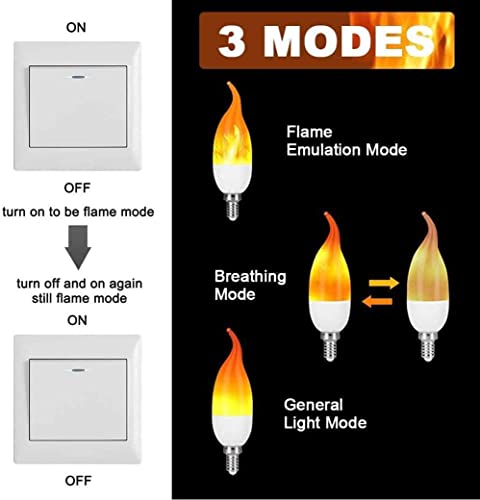 Ladiwanka E12 LED Candelabra Flame Light Bulbs for Outdoor Use, 3 Mode 1.2 Watt 1800K Warm White Orange Led Flame Bulb, Halloween Christmas Light Bulb, 4 Packs