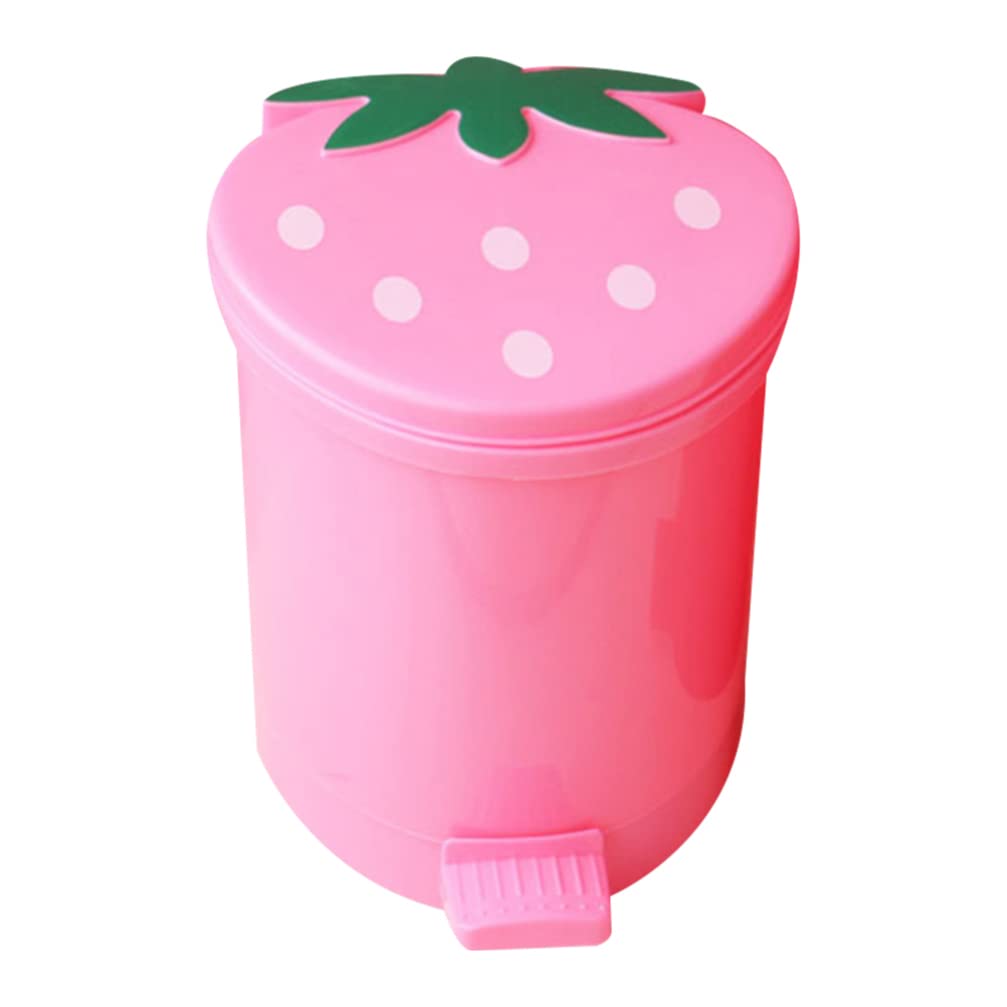 STOBOK Car Accessories Strawberry Trashcan Desktop Trash Can, Strawberry Trash Can Tiny Garbage Can with Swing Lid Mini Countertop Garbage Bin for Home Office Car Bathroom, Room Decor Kawaii