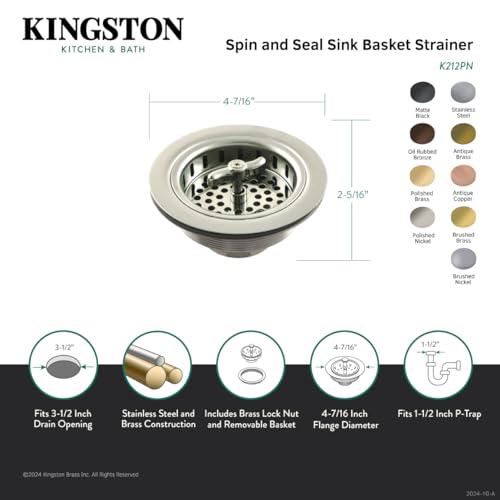 Gourmet Scape K212AB Kingston Tacoma Spin and Seal Sink Basket Strainer, Antique Brass