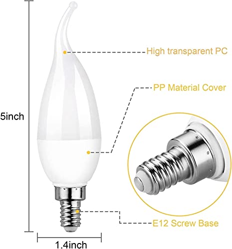 Ladiwanka E12 LED Candelabra Flame Light Bulbs for Outdoor Use, 3 Mode 1.2 Watt 1800K Warm White Orange Led Flame Bulb, Halloween Christmas Light Bulb, 4 Packs