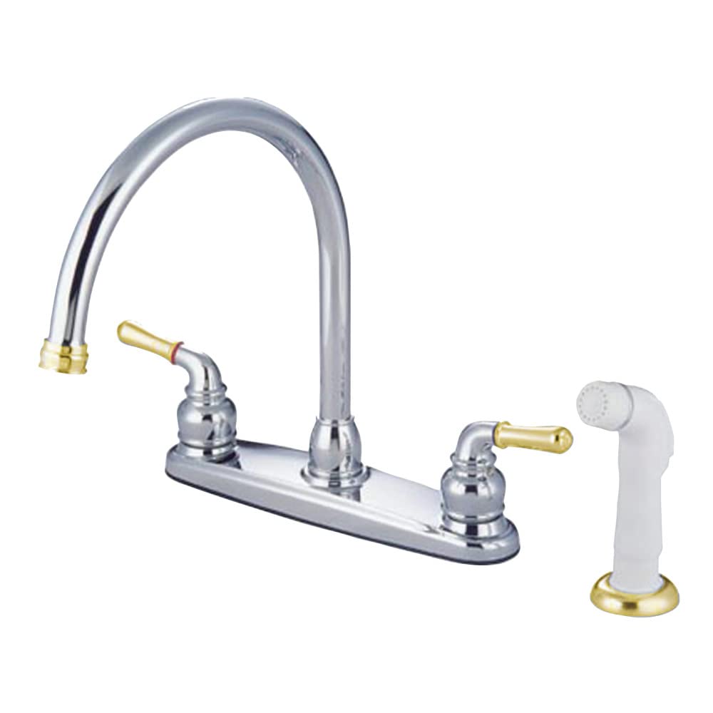 Kingston Brass KB794 Magellan 8-Inch Centerset Kitchen Faucet, Polished Chrome/Polished Brass