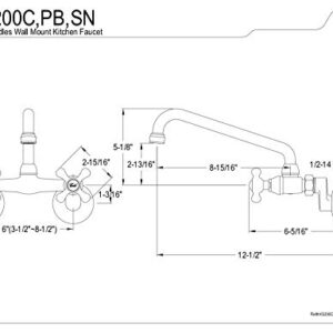 Kingston Brass KS200SN Kingston Two-Handle Adjustable Center Wall Mount Kitchen Faucet, 10 inch in Spout Reach, Brushed Nickel