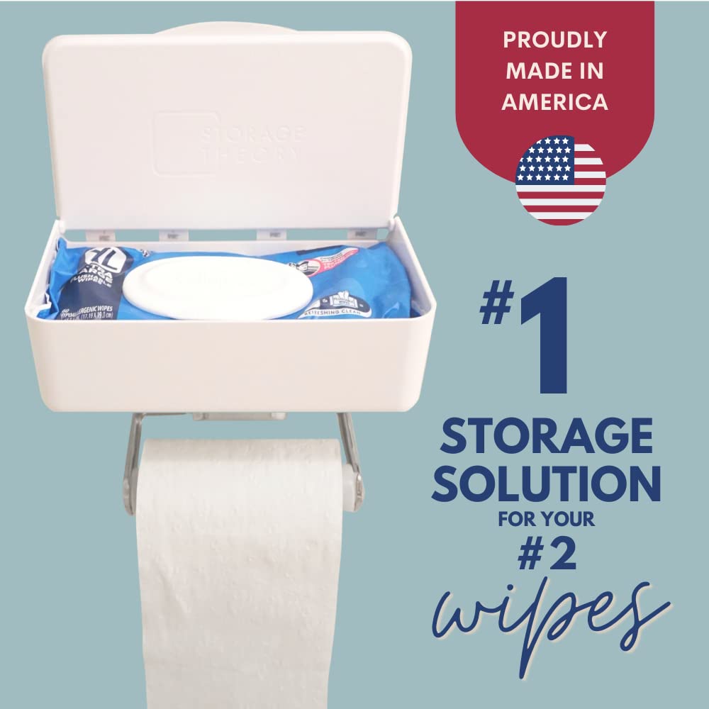 Storage Theory Bathroom Wipes Holder Dispenser with Shelf – Restroom Organizer & Toilet Wipe Holder for Bathroom Must Haves – Tool Free Wall Mounted Storage Baby Wipe Container White – 1 Pack