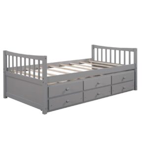 Bellemave Twin Daybed with Trundle and Storage Drawers Wood Twin Size Bed Frame with 3 Drawers Wooden Platform Beds for Kids Boys Girls Teens, Gray, Gray With Storage