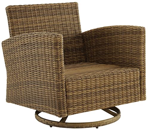 Crosley Furniture Bradenton Swivel Rocker Outdoor Chair, Wicker Patio Chairs for Porch, Deck, Balcony, Brown with Gray Cushions