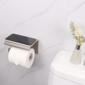 Vanloory Toilet Paper Holder with Shelf, SUS304 Stainless Steel Anti-Rust Paper Roll Holder, Drilling or Adhesive Tissue Paper Holder, Fit Big Roll Toilet Paper Dispenser Wall Mounted（Polished Chrome）