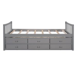 Bellemave Twin Daybed with Trundle and Storage Drawers Wood Twin Size Bed Frame with 3 Drawers Wooden Platform Beds for Kids Boys Girls Teens, Gray, Gray With Storage