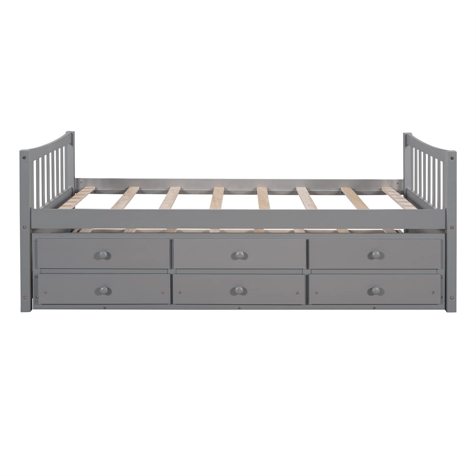 Bellemave Twin Daybed with Trundle and Storage Drawers Wood Twin Size Bed Frame with 3 Drawers Wooden Platform Beds for Kids Boys Girls Teens, Gray, Gray With Storage