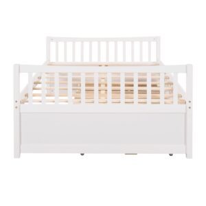 Bellemave Full Daybed with Trundle and Storage Drawers Wood Full Size Bed Frame with 3 Drawers Wooden Platform Beds for Kids Boys Girls Teens, White